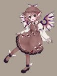  1girl :d animal_ears bird_ears bird_wings black_footwear brown_background brown_dress brown_eyes brown_headwear dress fingernails full_body hat high_heels highres long_fingernails long_sleeves looking_at_viewer mob_cap mystia_lorelei one-hour_drawing_challenge open_mouth pink_hair pink_nails short_hair simple_background smile solo touhou white_wings winged_footwear winged_hat wings ya_(inkokatte) 