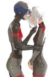  2girls android ariane_yeong artist_request blue_hair closed_eyes cyberpunk elster_(signalis) highres joints mechanical_parts metal_skin multiple_girls robot_girl robot_joints science_fiction short_hair signalis uniform white_hair yuri 