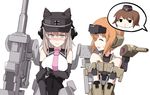  anglerfish armor blood blush brown_hair busou_shinki bysan cannon cosplay earphones embarrassed emblem frame_arms_girl girls_und_panzer gourai gourai_(cosplay) hat itsumi_erika kuromorimine_(emblem) mecha_musume multiple_girls murmeltier murmeltier_(cosplay) nishizumi_maho nishizumi_miho nosebleed ooarai_(emblem) orange_hair platinum_blonde_hair sweatdrop 