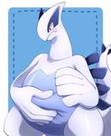  5_fingers belly belly_grab big_belly blue_belly blue_countershading blush countershading digital_media_(artwork) hand_on_stomach legendary_pok&eacute;mon lugia nintendo on_ice_(artist) overweight pok&eacute;mon red_eyes solo video_games white_body wings 