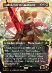 airi_yoshihisa anthro armor bow_ribbon brooch brown_body brown_fur buckteeth cloak clothing female fire flower fur grey_body grey_fur hasbro leaf lily_pad mabel_(bloomburrow) magic:_the_gathering mammal melee_weapon mouse multicolored_body multicolored_fur murid murine orange_eyes plant rodent semi-anthro shield solo splashing_water stats sword teeth text trading_card two_tone_body two_tone_fur water water_lily weapon whiskers wizards_of_the_coast