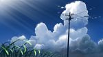  cloud commentary day grass highres light_rays making_of mclelun no_humans original outdoors parody power_lines scenery shinkai_makoto_(style) sky style_parody telephone_pole 