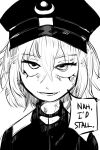  1girl dns_project gojou_satoru hat highres jujutsu_kaisen meme military_hat military_uniform monochrome nah_i&#039;d_win_(meme) non-web_source solo_focus sorbiashi_taisha theoneandozi uniform 