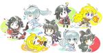  cat_tail chibi crescent_rose ember_celica_(rwby) iesupa multiple_girls music navel pillow rwby rwby_chibi singing sleeping tail vacuum_cleaner whisker_markings 