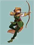 2024 action_pose aiming anthro arrow_(weapon) belt bow_(weapon) breasts canid canine clothing disney eyebrows eyelashes female fox fur gloves green_clothing handwear hi_res hood maid_marian mammal orange_body orange_fur pose powree quiver_(object) ranged_weapon robin_hood_(disney) solo weapon white_body white_fur