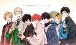  6+boys absurdres black_coat black_collar black_hair black_nails blonde_hair blue_jacket coat collar ear_piercing given hair_ornament hairpin highres hood hoodie jacket kaji_akihiko kashima_hiiragi_(given) male_focus mouth_piercing multicolored_hair multiple_boys multiple_piercings murata_ugetsu nail_polish nakayama_haruki open_mouth orange_eyes orange_hair piercing pinoli_(pinoli66) short_hair simple_background smile streaked_hair translation_request uenoyama_ritsuka upper_body white_background white_hoodie yagi_shizusumi_(given) yoshida_yuki_(given) 