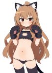  1girl aisaka_taiga animal_ear_fluff animal_ears animal_hands black_bra black_gloves black_hairband black_panties black_thighhighs bra breasts brown_hair cat_cutout clothing_cutout commentary cowboy_shot fake_animal_ears gloves hairband highres long_hair looking_at_viewer lowleg lowleg_panties meme_attire mikoscrub navel panties paw_gloves paw_pose skindentation small_breasts solo standing symbol-only_commentary thighhighs toradora! underwear underwear_only v-shaped_eyebrows 