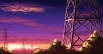  blue_sky cloud commentary_request gradient_sky grass no_humans outdoors power_lines scenery sky sunset transmission_tower 