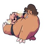  2017 anthro bear blush brown_fur bulge clothing duo eyewear fur glasses mammal mustelid otter riversausage simple_background sitting size_difference slightly_chubby underwear white_background 