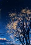  absurdres aerial_fireworks blue_sky branch building chinese_commentary cloud evening fireworks highres no_humans original outdoors power_lines scenery sign sky skyrick9413 star_(sky) tree 