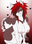 all_fours anthro areola bedroom_eyes black_hair breasts brown_body brown_fur canid canine canis cleavage clothed clothing curled_tail domestic_dog emo female fur genitals gradient_background hair half-closed_eyes heart_symbol hi_res highlights_(coloring) humanoid_genitalia humanoid_pussy mammal moucchiato multicolored_body multicolored_fur narrowed_eyes nipples nude pink_areola pink_nipples pussy red_highlights seductive simple_background smile solo tail thick_thighs tongue tongue_out two_tone_body two_tone_fur white_body white_fur wide_hips