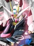  glowing glowing_eyes gundam gundam_seed gundam_seed_freedom light_particles looking_at_viewer mecha mechaklear mighty_strike_freedom_gundam mobile_suit no_humans robot science_fiction solo v-fin weapon yellow_eyes 