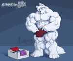 agonwolfe anthro canid canine canis fur heterochromia humanoid laundry male mammal muscular pecs plantigrade white_body white_fur wolf