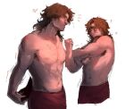  1boy abs bara beard_stubble brown_hair cowboy_shot facial_hair from_side gallagher_(honkai:_star_rail) hair_between_eyes highres honkai:_star_rail honkai_(series) kat_(kattkeyy) male_focus mature_male medium_hair multiple_views navel navel_hair nipples pectorals profile sparse_arm_hair sparse_chest_hair sparse_navel_hair sparse_stubble standing stomach stretching stubble thick_eyebrows toned toned_male topless_male unfinished 