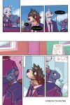 bastriw brown_eyes canid canine canis clothing comic dialogue domestic_cat domestic_dog felid feline felis fernando_(bastriw) green_eyes hi_res kissing male mammal nico_(bastriw) pato_(bastriw) purple_eyes romantic sky suit text wolf