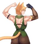  1girl animal_ears arms_behind_back blonde_hair breasts cat_girl cat_tail emma_pressure green_eyes highres muscular muscular_female short_hair smile tail 