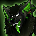  bioluminescence bust_portrait canine glowing hellhound horn male mammal midnight_frostklaw neck_tuft open_mouth piercing portrait purple_eyes radioactive solo tongue tuft 