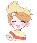  1boy blonde_hair blush blush_stickers child closed_eyes cyappy1022 happy lucas_(mother_3) male_focus mother_(game) mother_3 open_mouth shirt short_hair simple_background smile solo striped_clothes striped_shirt upper_body white_background 