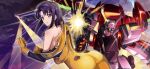  1girl artist_request ass assault_rifle bodysuit breasts cecile_croomy closed_mouth cloud code_geass code_geass:_lost_stories cowboy_shot dressing dutch_angle firing from_behind game_cg gloves gun highres holding holding_gun holding_weapon long_sleeves looking_at_viewer looking_back mecha medium_breasts medium_hair muzzle_flash non-web_source off_shoulder official_art orange_bodysuit orange_gloves outdoors purple_eyes purple_hair purple_sky rifle robot sidelocks single_bare_shoulder skin_tight sky solo standing sunset sutherland_(code_geass) weapon 
