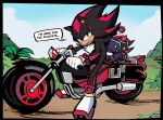 2023 anthro armor black_body black_fur chao_(sonic) clothing comic dark_chao dialogue duo english_text eulipotyphlan fur gloves handwear headgear hedgehog helmet hi_res looking_at_viewer male mammal motorcycle open_mouth sega shad-z shadow_the_hedgehog sonic_the_hedgehog_(series) speech_bubble tail text vehicle