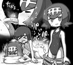  1boy 1girl blush breasts crap-man doggystyle eyes_closed fellatio greyscale heavy_breathing hetero monochrome one-piece_swimsuit oral penis pillow pokemon pokemon_(game) pokemon_sm saliva sex small_breasts suiren_(pokemon) sweat swimsuit trial_captain you_(pokemon_sm) 