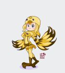  bird_hat duel_monster feathered_wings harpy helmet lyrilusc_-_beryl_canary monster_girl non-web_source shorts smile solo winged_arms wings yu-gi-oh! 