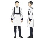  1boy black_footwear black_hair black_pants expressionless from_side full_body jacket long_sleeves male_focus official_art pants profile reference_sheet scharf_(sousou_no_frieren) short_hair sousou_no_frieren straight-on transparent_background white_jacket 
