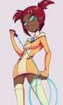  android autobot blue_eyes breasts dark_skin dress hair_ornament hairclip machinery open_mouth qt-scones red_hair sari_sumdac short_hair short_twintails smile solo thighhighs transformers transformers_animated twintails whip 