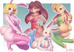 2024 3_toes 4_fingers 4_toes 5_fingers activision anthro beastars bianca_(spyro) blonde_hair blue_clothing blue_eyes blue_legwear bow_tie breasts brown_hair butt carrot_(one_piece) cleavage clothed clothing crossover cuff_(restraint) digital_media_(artwork) domestic_rabbit dwarf_rabbit eyebrows eyelashes feet female fingers green_clothing green_legwear group hair haru_(beastars) hi_res lagomorph legwear lepi leporid looking_at_viewer lop_(star_wars_visions) lying mammal minkmen_(one_piece) neck_tuft netherland_dwarf_rabbit on_front one_piece open_mouth oryctolagus pakwan008 pink_clothing pink_legwear purple_eyes rabbit red_clothing red_eyes red_legwear restraints scut_tail short_tail simple_background spyro_the_dragon star_wars star_wars_visions tail toeless_legwear toes tuft wrist_cuffs