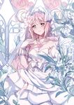  absurdres akari_(qq941315189) bridal_veil bride dress estellise_sidos_heurassein gloves green_eyes highres long_hair looking_at_viewer pink_hair short_hair smile tales_of_(series) tales_of_vesperia veil wedding_dress 