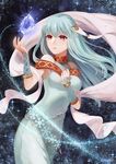  bare_shoulders blue_hair cape dress fire_emblem fire_emblem:_rekka_no_ken fire_emblem_heroes hair_ornament long_hair mamkute ninian open_mouth red_eyes silver_hair smile solo 