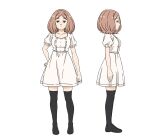  1girl black_footwear boots brown_hair dress edel_(sousou_no_frieren) expressionless from_side full_body medium_hair official_art profile puffy_short_sleeves puffy_sleeves reference_sheet short_sleeves sousou_no_frieren straight-on thigh_boots transparent_background white_dress 