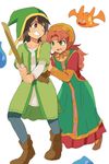  anime_coloring breasts curly_hair dragon_quest dragon_quest_vii drakee dress full_body hat hero_(dq7) hood juukyuu_mame long_hair looking_at_viewer maribel_(dq7) medium_breasts red_hair short_hair slime_(dragon_quest) 