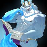 abs anthro bottomwear canid canine canis clothed clothing fur hi_res humanoid league_of_legends looking_at_viewer male mammal muscular muscular_anthro muscular_male nipples pants pants_only pecs riot_games sitting smile solo tail teeth tongue tongue_out warwick_(lol) warwickislovely wolf