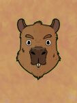 absurd_res ambiguous_gender anthro black_outline brown_body brown_fur brown_nose capybara caviid citrusseed disembodied_head eyebrows fur headshot_portrait hi_res looking_at_viewer mammal outline pattern_background portrait rodent round_ears round_eyes simple_background solo teeth