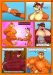 6_panel_comic activision alternate_version_at_source anthro bandicoot bodily_fluids border crash_bandicoot crash_bandicoot_(series) crunch_bandicoot cum cum_drip cum_dripping_from_penis dasyuromorph dialogue dripping felid genital_fluids group hand_holding hi_res male male/male mammal marsupial muscular orange_border outside size_difference slash876 thylacine tiny_tiger trio