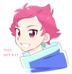  1girl blush cyappy1022 earrings grin highres hood hooded_dress hoodie jewelry kumatora looking_at_viewer mother_(game) mother_3 pink_eyes pink_hair short_hair simple_background smile solo upper_body white_background 