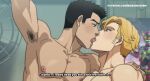  2boys ao_isami arm_up armpit_hair armpits bara black_hair blonde_hair burankoprn couple eye_contact facial_hair french_kiss interracial kiss lewis_smith looking_at_another male_focus multiple_boys nude out-of-frame_censoring sideburns_stubble stubble thick_eyebrows toned toned_male tongue tongue_out yaoi yuuki_bakuhatsu_bang_bravern 