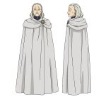  1boy blue_tunic cloak expressionless facial_hair from_side full_body grey_hair lernen_(sousou_no_frieren) male_focus mustache official_art old old_man profile reference_sheet sousou_no_frieren straight-on transparent_background white_cloak 