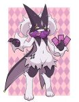 2023 3_fingers 3_toes anthro belly card feet fingers fur generation_9_pokemon hi_res meowscarada narrowed_eyes navel nintendo pokemon pokemon_(species) seegmuh smile solo standing toes yellow_eyes