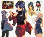  annoyed beer_can breasts can cross cross_necklace drink_can drunk gun holding holding_gun holding_weapon jacket jewelry katsuragi_misato necklace neon_genesis_evangelion purple_hair rebuild_of_evangelion red_jacket red_skirt simple_background skirt tss-mire variations weapon 