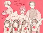  3boys 6+girls beret blush bow bowtie child closed_eyes commentary_request crown expressionless facing_viewer gacho_p glasses hair_ornament hat highres long_hair mini_person minigirl multiple_boys multiple_girls open_mouth original short_hair sketch smile sweater translation_request 