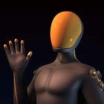  3d_(artwork) anthro anthroanim black_skin bust_portrait digital_media_(artwork) front_view looking_at_viewer machine male not_furry nv_(overlai) portrait simple_background solo waving 