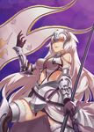  ahoge armor blush breasts fate/grand_order fate_(series) flag highres holding holding_flag jeanne_d'arc_(alter)_(fate) jeanne_d'arc_(fate)_(all) large_breasts long_hair looking_at_viewer ouer_moyu parted_lips smile solo teeth white_hair yellow_eyes 