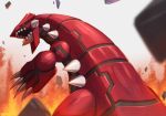  absurdres back claws fire groudon highres kikken no_humans open_mouth pokemon pokemon_(creature) sharp_teeth simple_background solo spikes teeth white_background 