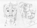  2017 anus balls black_and_white bound butt equine feral friendship_is_magic horn male mammal monochrome my_little_pony pencil_(artwork) penis simple_background stallionslaughter stripes traditional_media_(artwork) white_background zebra 