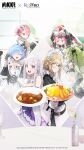  6+girls :&lt; ade_(nikke) apron arms_up artist_request black_dress blue_hair bottled_plant brown_hair carrot closed_eyes closed_mouth cocoa_(nikke) commentary copyright_name cropped curry curry_rice dress emilia_(re:zero) english_commentary false_smile food gloves goddess_of_victory:_nikke green_eyes green_hair hair_over_one_eye highres holding holding_plate indoors ketchup long_hair long_sleeves looking_at_viewer maid maid_apron maid_headdress medium_hair multiple_girls omelet omurice open_mouth own_hands_together pink_eyes pink_hair plate potato purple_eyes ram_(re:zero) re:zero_kara_hajimeru_isekai_seikatsu rem_(re:zero) rice second-party_source shrimp shrimp_tempura smile soda_(nikke) sparkle sweatdrop table tempura white_dress white_gloves white_hair worried 