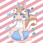  1girl acorn animal_ears brown_eyes brown_hair chipmunk_ears chipmunk_girl chipmunk_tail extra_ears highres kemono_friends kemono_friends_v_project looking_at_viewer numazoko_namazu panties ribbon short_hair siberian_chipmunk_(kemono_friends) simple_background solo striped_clothes striped_panties tail tank_top underwear virtual_youtuber 