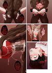  1girl black_hair comic cum drooling fellatio gym_shorts gym_uniform huge_penis insertion jlullaby oral penis pussy red_hair ruby_rose rwby short_hair silver_eyes thighs uncensored vaginal 