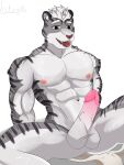 anthro clothed clothing felid genitals hi_res male male/male mammal multicolored_body pantherine partially_clothed penis solo tiger underwear underwear_down underwear_only